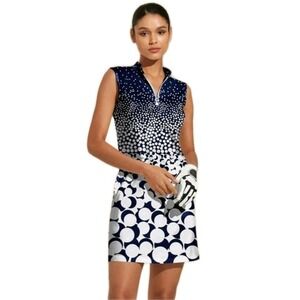 Acegolfs Dress L Hyper Prep Sleeveless Golf UPF50+ Blue White Athletic Tennis